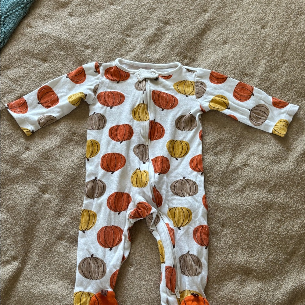 Carter's White Footie One-Piece with Orange, Yellow, and Brown Pumpkins